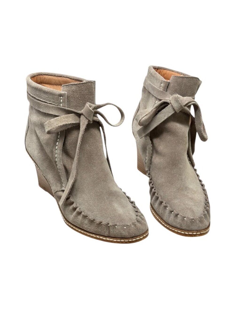 MATIKO Miriam Gray Taupe Suede Moc Toe Wedge Boho Booties